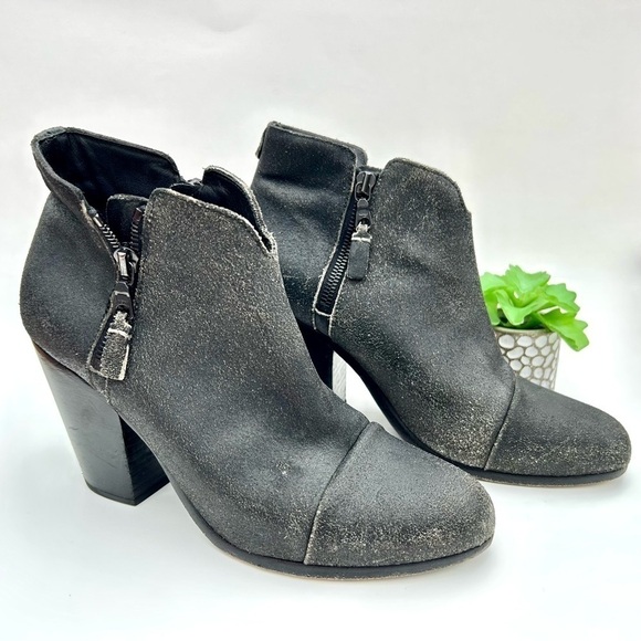 Rag & Bone Margot Black Crackled Leather Block Heel Ankle Boots Size 40 / 10 - Picture 2 of 12